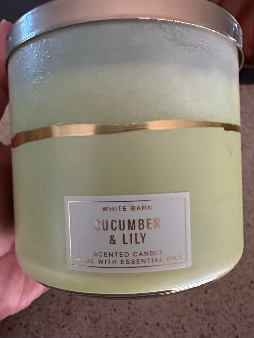 White Barn Cucumber & Lily Candle in Light Green with Gold Accent